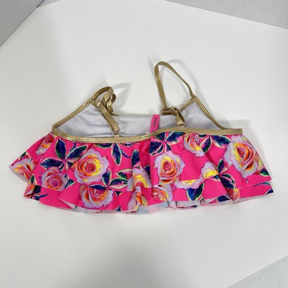 Betsy Johnson Girls 2PC Pink Floral Swimsuit Size M 10 Gold Trim - Picture 8 of 9